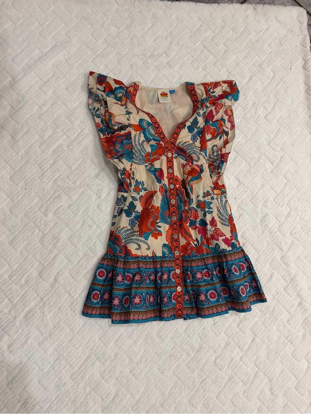 FARM Rio Cream Mini Dress with Teal and Red Floral Print